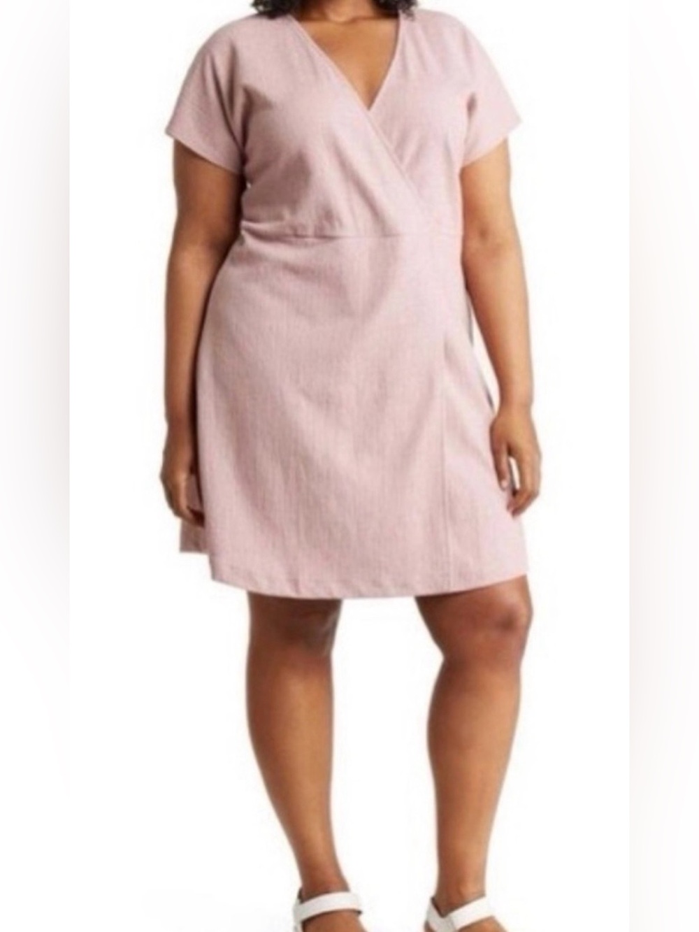 Madewell Short Sleeve Faux Wrap Textured Cotton Blend Dress